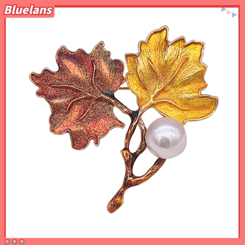 Bluelans Bros Pin Bentuk Daun Maple Aksen Mutiara Imitasi Gaya Vintage Untuk Wanita