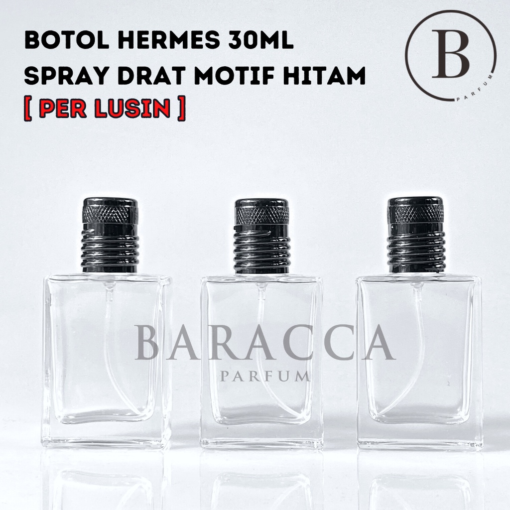 Botol Parfum Hermes 30ML Drat Tutup Hitam Motif - Botol Parfum Kosong Hermes - Botol Parfum Kaca 30ML
