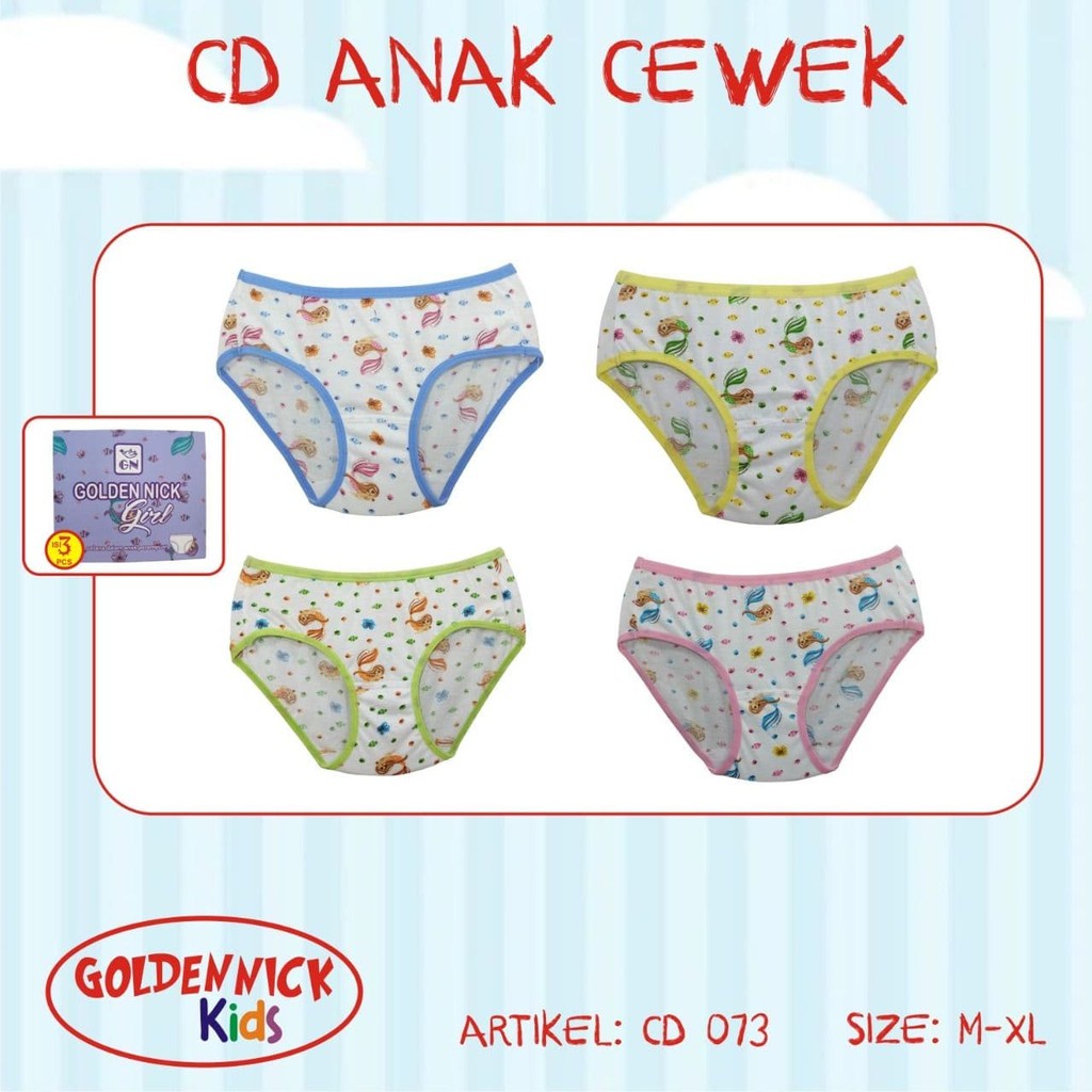 [ 3pc ] CD Golden Nick 056 073 GIRL / PUTIH WARNA Celana Dalam Anak Perempuan Golden Nick Cewe Box Ungu / Putih Bwr