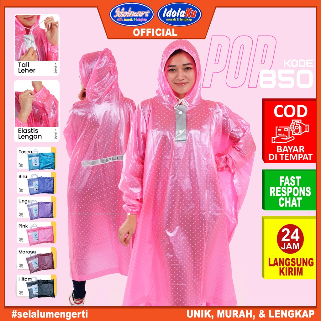 IDOLMART Jas Hujan Ponco LENGAN Polkadot Pop Plevia 850 Surabaya