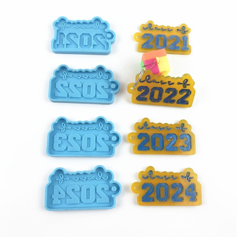 Glitter 2021/2022/2023/2024 Keychain Epoxy Resin Mold Pendant Casting Silicone Mould DIY Crafts Jewelry Home Decorations Casting