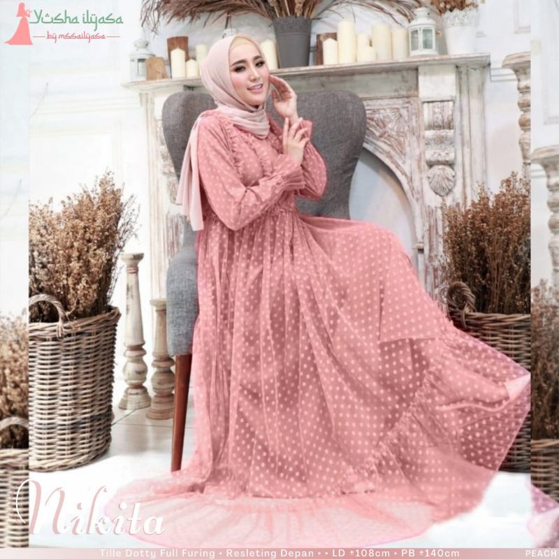 Gamis tille terbaru 2021 // nikita dress tile dot full // gamis murah moscrepe mix tile dot