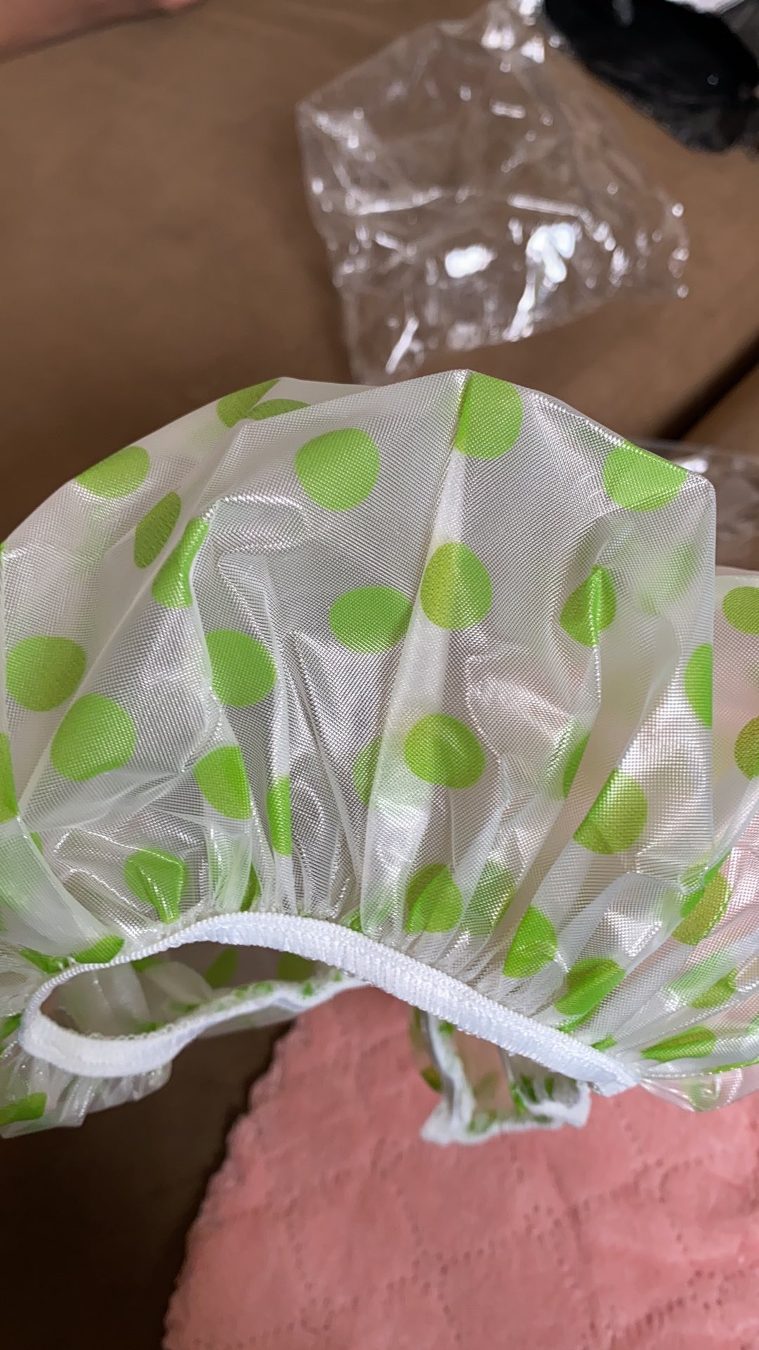 Shower Cap Tebal Penutup Rambut Anti Air Transparan Desain Polkadot Untuk Kamar Mandi