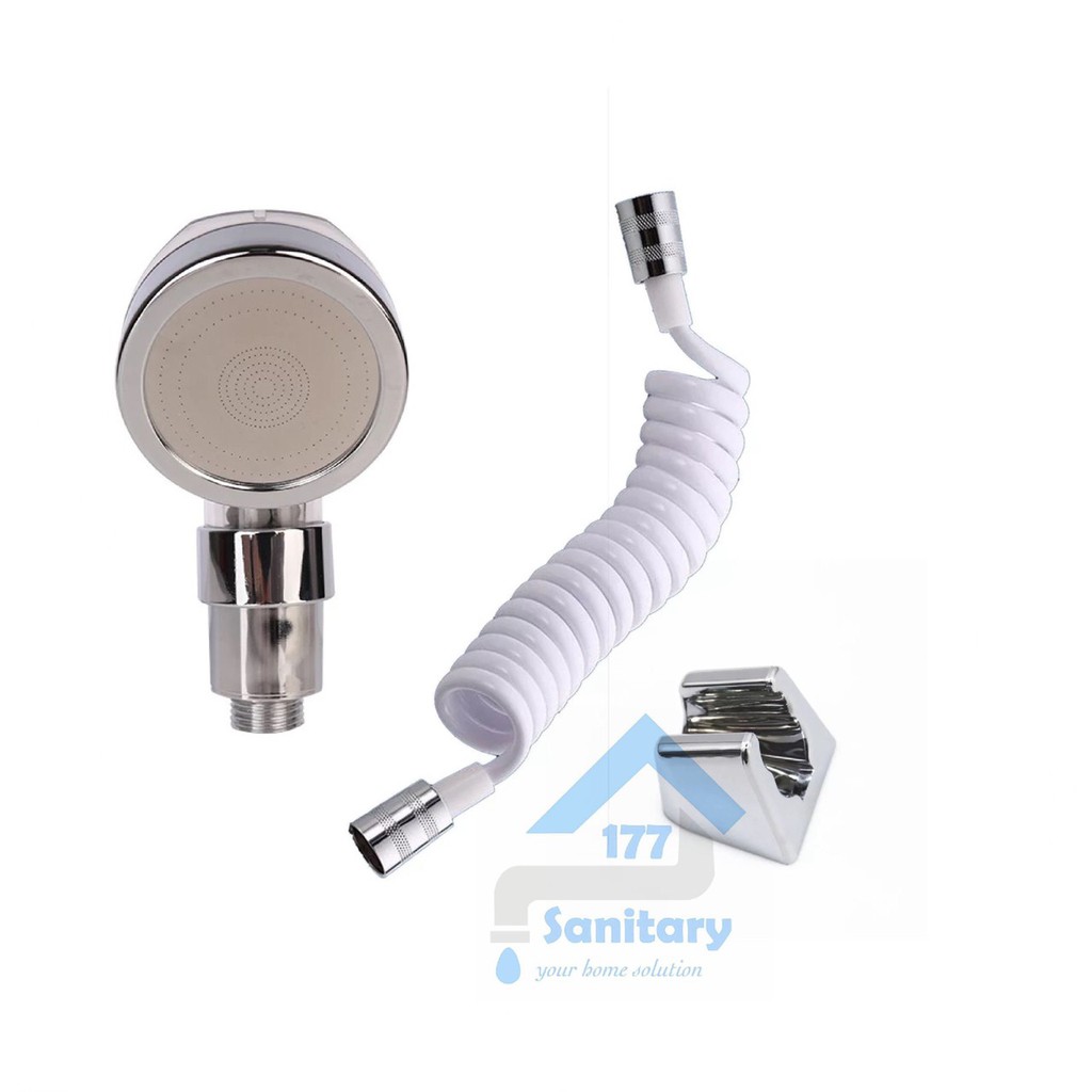 Super Shower MINI Hand shower SALON 1072 PUTIH- water saving shower tekanan turbo spiral saloon selang telepon irit telephone white 1.5m /B40