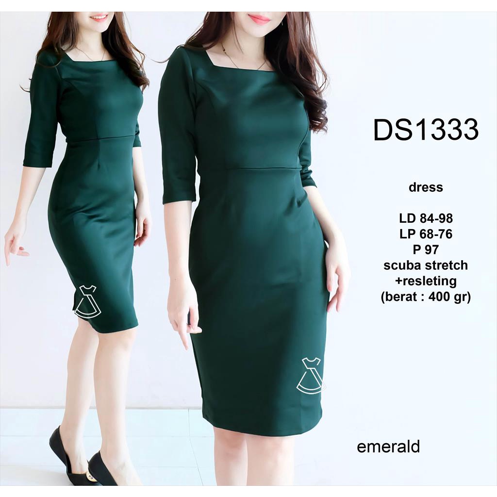 DS1333 - DRESS PESTA DRESS KANTOR SEPAN BASIC SCUBA WANITA MODERN MURAH