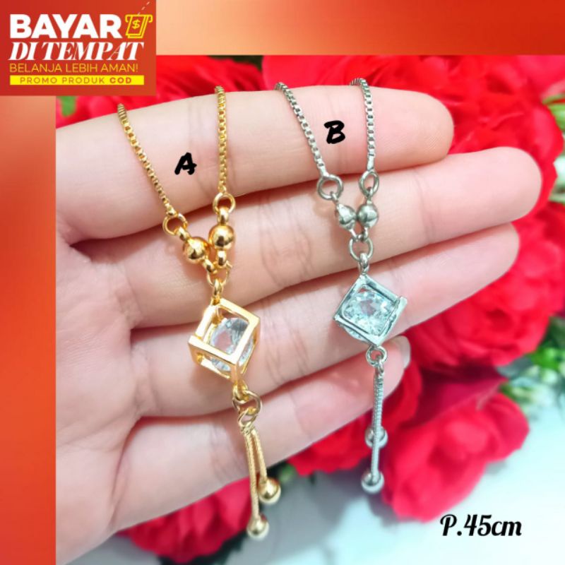 Kalung Dewasa kristal termanis simple emas tidak karat