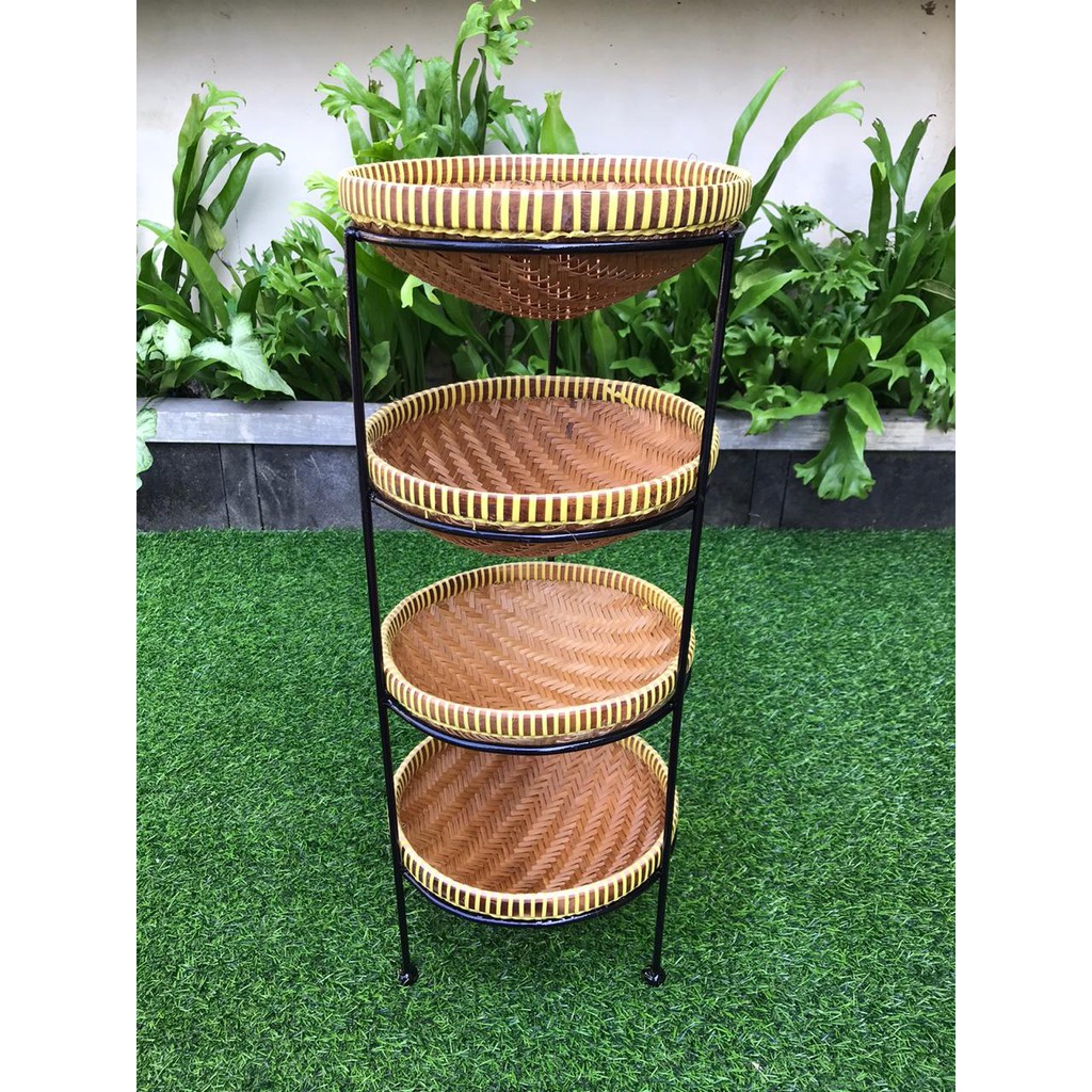 Rak Bawang Mini / Rak Bumbu / Keranjang Bambu Serba Guna 4 Susun