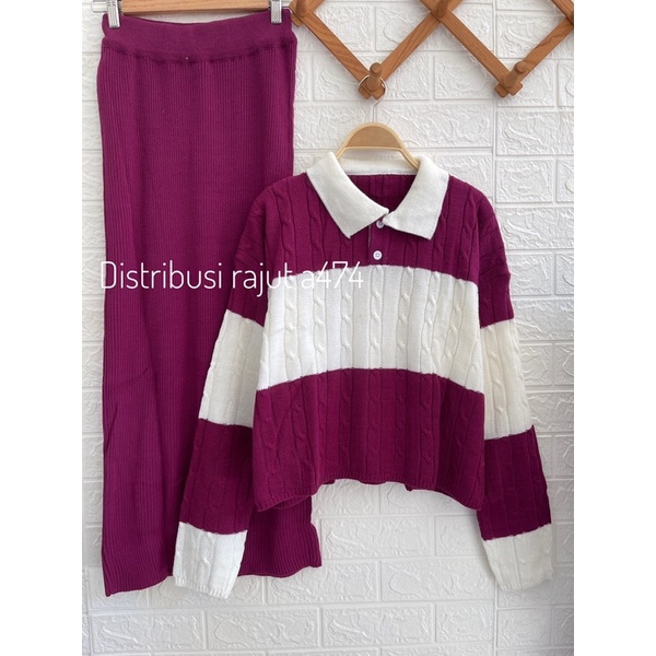 ONESET SWEATER WANGKY CABLE BAWAHAN KULOT WANITA