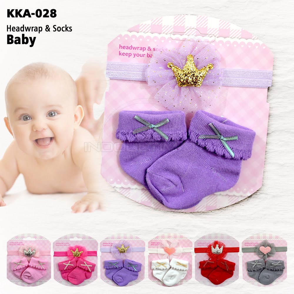 Kaos Kaki Bayi 2in1 + Bando Pita Kepala Baby Sock KKA-028 Sarung Kaki Bayi Bando Bayi Aksesoris Pita Rambut Bayi Alas kaki bayi