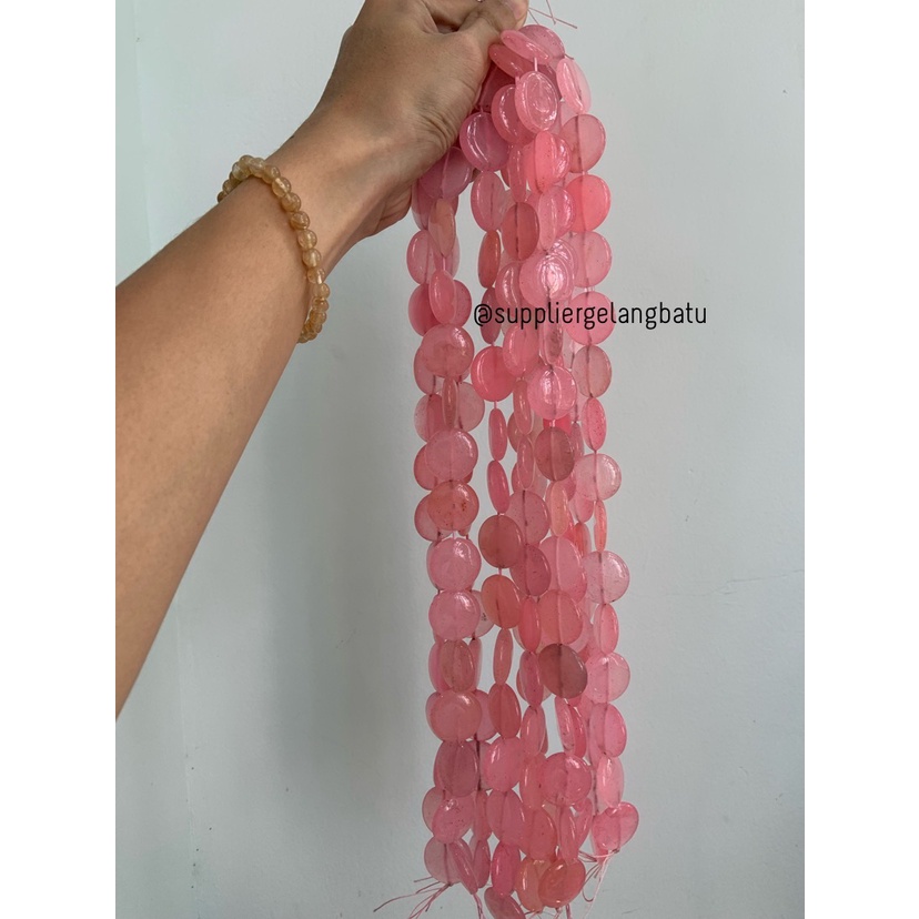 Batu PINK QUARTZ bulat 25mm aksesoris bahan gelang kalung serat kuarsa