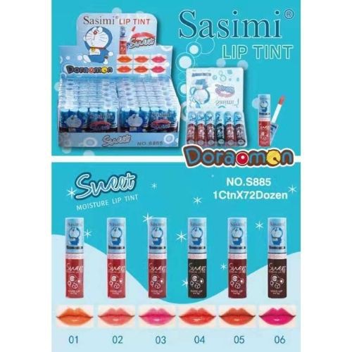 Liptint SASIMI DORAEMON HELLOKITTY S885 water LIP tint lips kiss ori S884 { PER BOX }