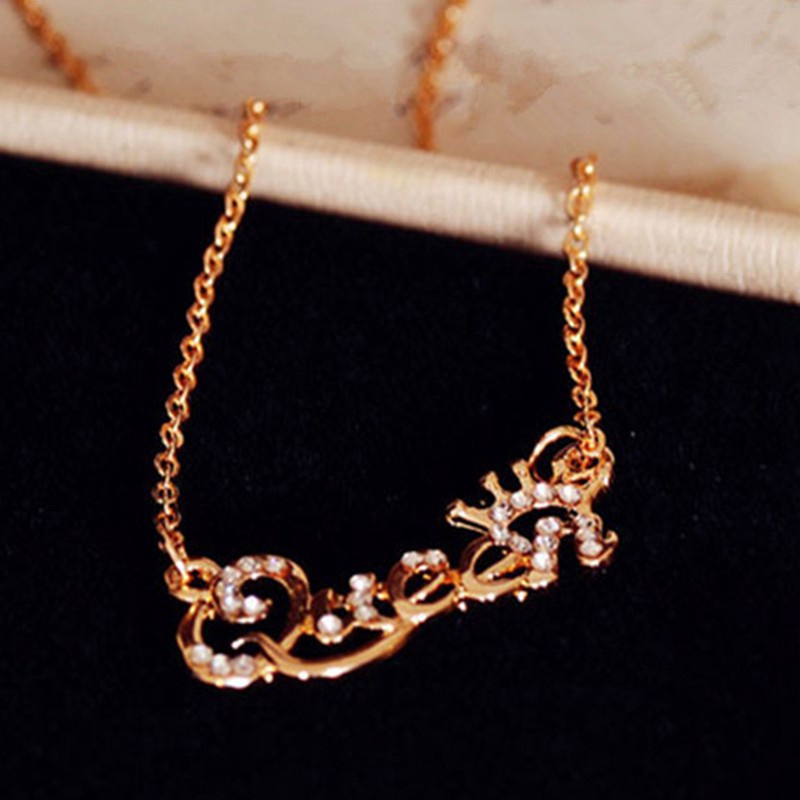 Luxury Gold Color Queen Crown Chain Necklace Zircon Crystal Necklace Women Fashion Jewelry Birthday Present