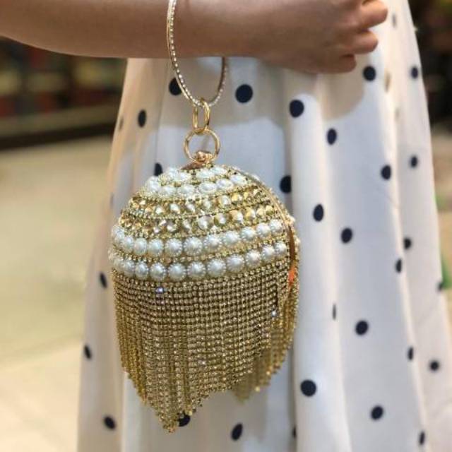 Tas Pesta HADLEY Embellished Crsytal &amp; Pearl Box Clutch