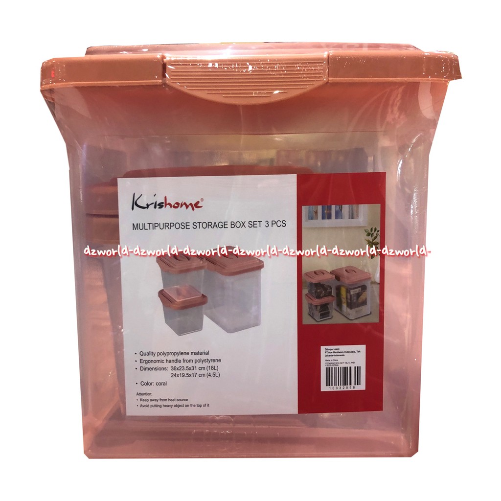 Stora Krishome Multipurpose Storage Box 3pcs Box Plastik Coral 1set