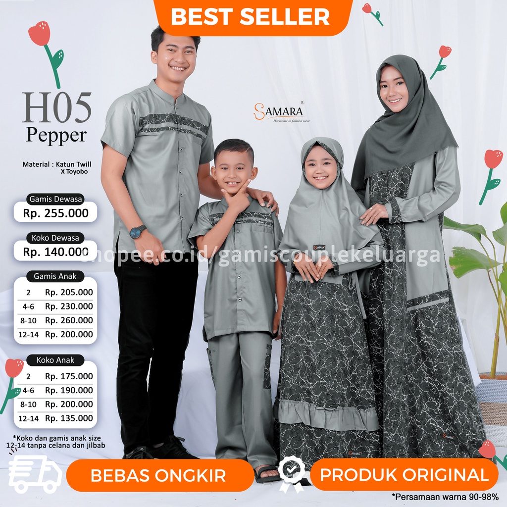 Baju Couple Keluarga Pasangan Gamis Sarimbit Muslim Samara H05 Pepper Promo Terbaru Lebaran 2022