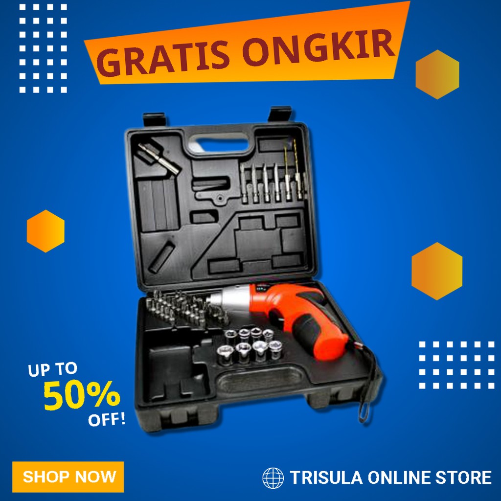 Set Bor Obeng Elektrik Dengan 45 Jenis Mata Baut 4.8V