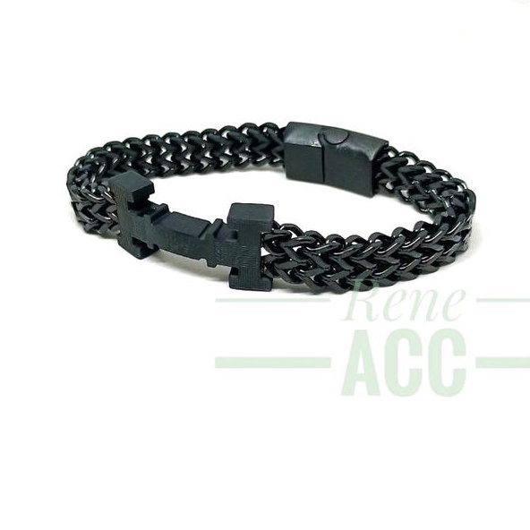 Gelang Rantai Hitam motif H Titanium pria anti karat