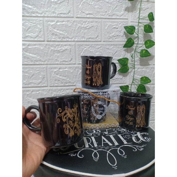 Souvenir gelas mug + sablon + kemas