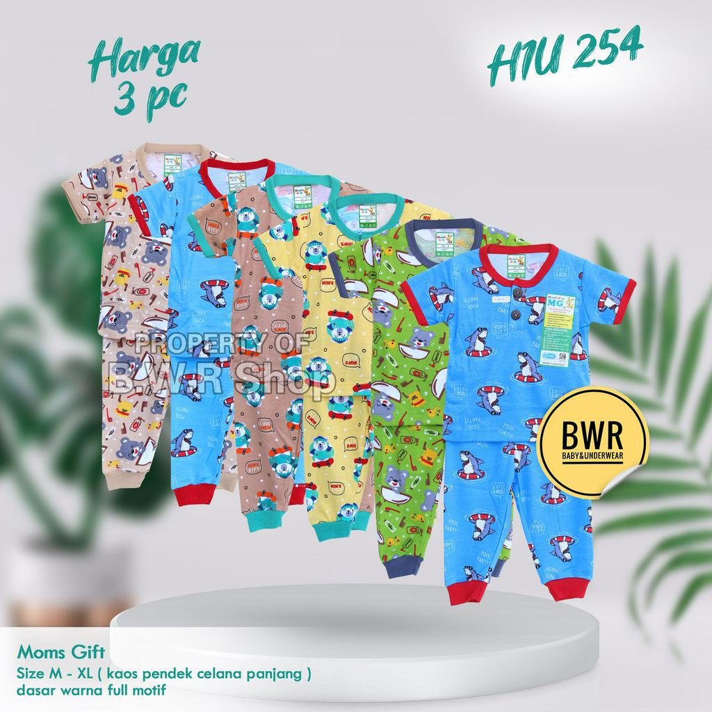 [ HARGA 3pc ] CPR Setelan Moms Gift HIU 254 / Baju Bayi Piyama Anak Unisex Kancing Pundak Mom's Gift Motif Terbaru Baju Pendek Celana Panjang | Bwr