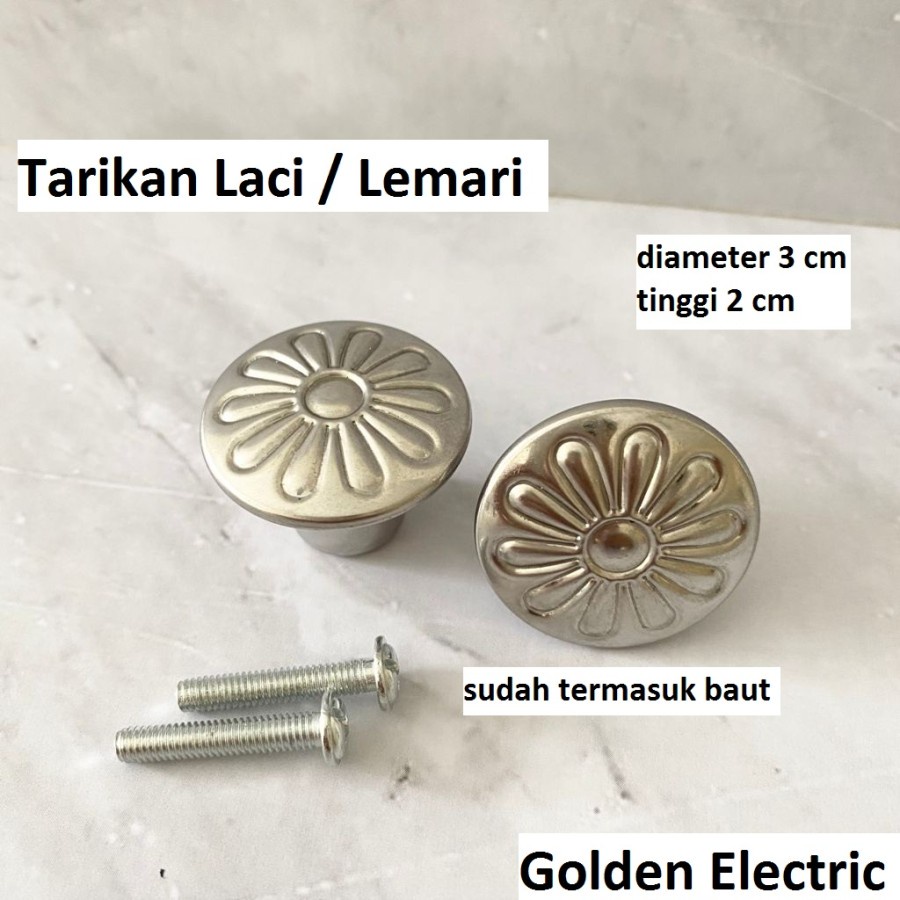 Tarikan Laci Lemari Pintu Bentuk Bulat Bunga Silver 3cm Kecil Modern Handle Pegangan Pintu Kayu Besi