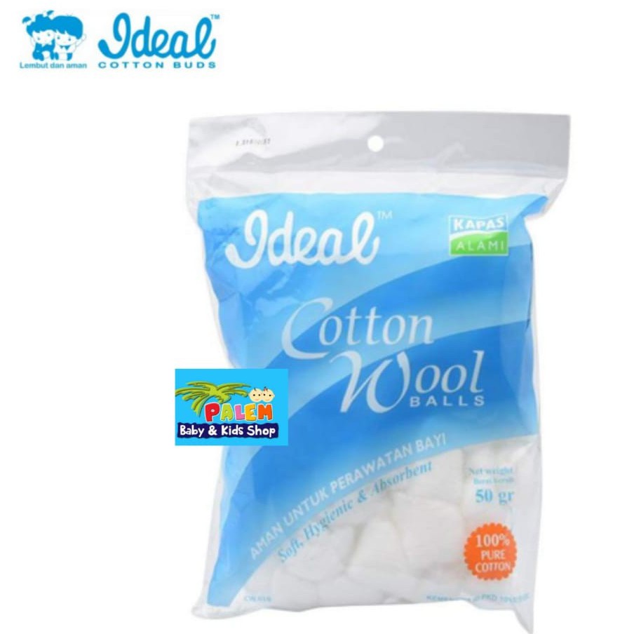 IDEAL atau baby safe cotton balls kapas bulat bola bayi  CW 010 50GRAM free cottonbud