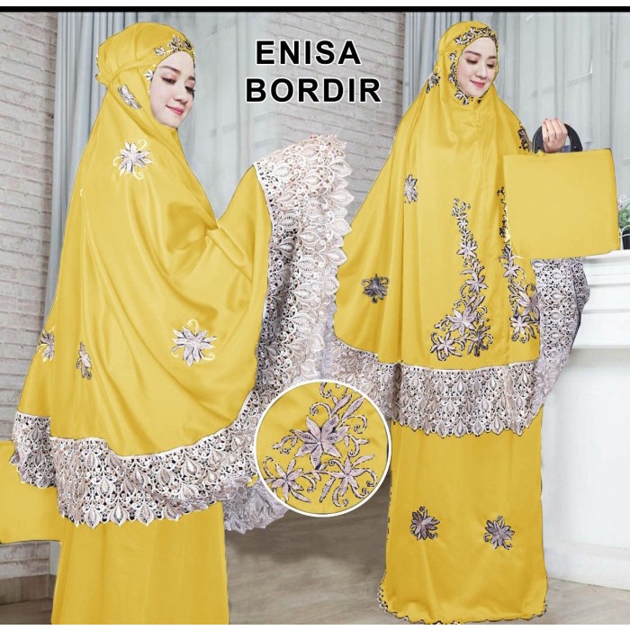 Mukena wanita Chrystion Mukena Dewasa Motif Bordir Renda Bordir Model Enisa - Kuning Mukena wanita d