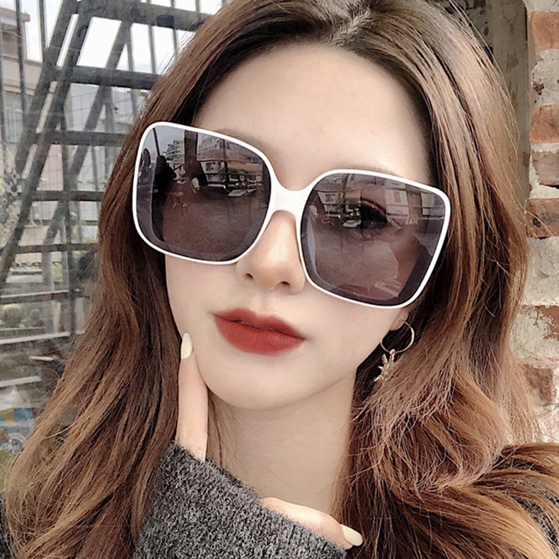 Gaya ulzzang Kacamata Persegi Kebesaran Wanita Korea Fashion Kacamata Matahari Besar Anti UV400