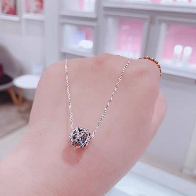 Pandora Kalung 925 Silver Rose Gold 18K Dengan Liontin Berlian Galaxy Model Hollow Untuk Wanita