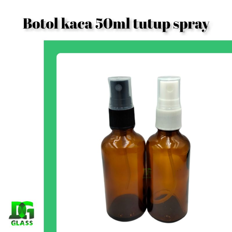 Botol kaca 50ml amber coklat tutup spray