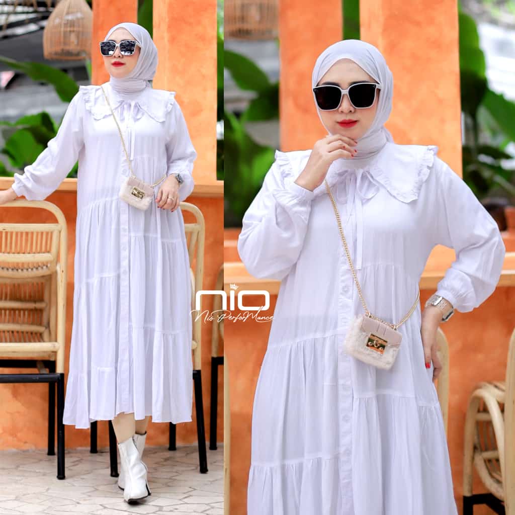 Pakaian Muslim Wanita Midi Dress NioNio Polos Twill Rayon Gamis Airflow Long Tunik