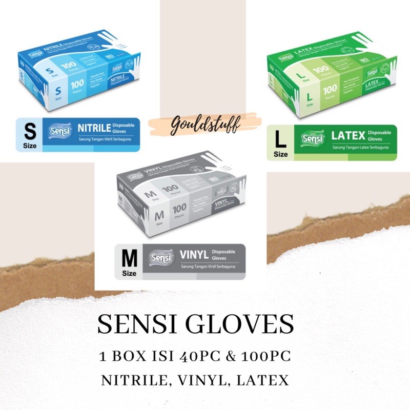 SENSI GLOVE NITRILE LATEX VINYL / SARUNG TANGAN NITRILE LATEX VINYL ISI 40 dan 100 pc