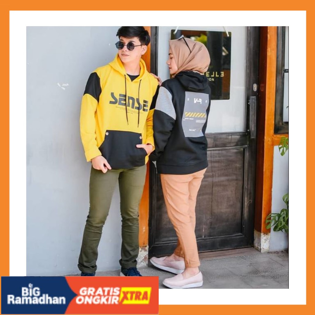 POLOS MOTIF MERAH PUTIH HITAM BIRU KUNING ASLI / Sweater Hoodie Pria SENSE HOODIE Sweater korea
