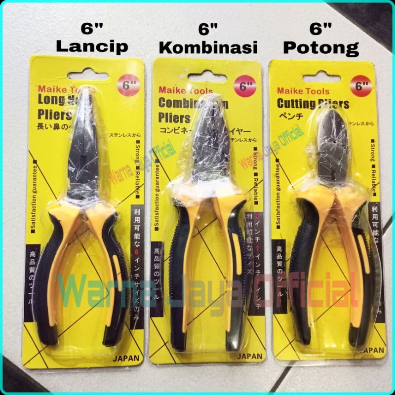 Tang Maike Japan Quality 6 Inch Tank Kombinasi Potong Lancip Jepit Cucut Buaya Kecil Tanggung 6" In 