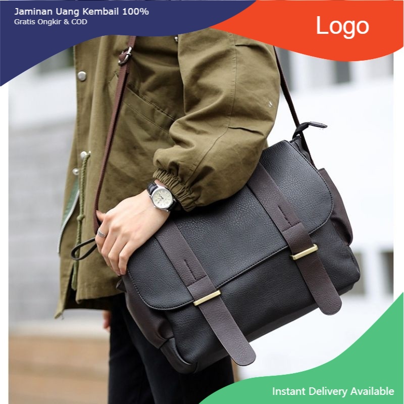 Tas Pria Selempang Bahan Kulit Leather Messenger Bag Nice