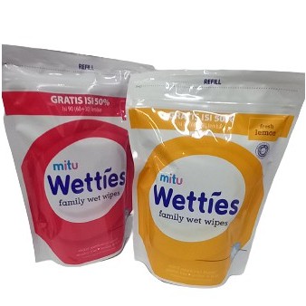 Mitu Wetties Family Wipes Tissue Basah Isi 60+30 Sheets 90's