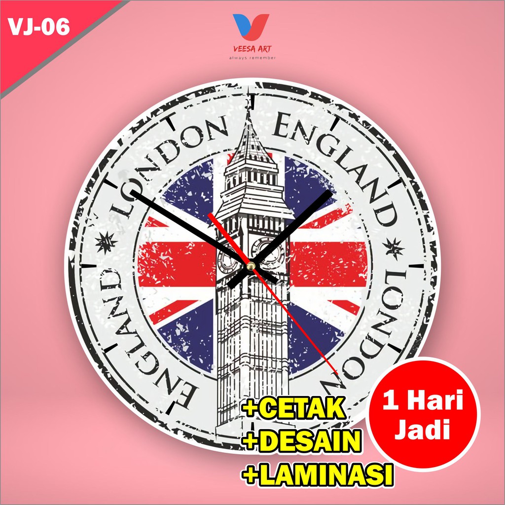 Hiasan dinding Jam kayu murah vintage fintage klasik london inggris england britania raya unik kamar