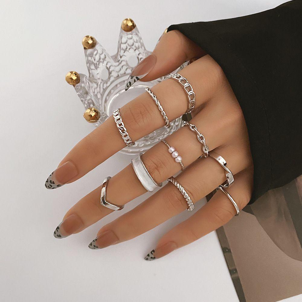 Top 10PCS set Cincin Desain Fashion Vintage Hollow Gold/Silver Cross Open Finger Knuckle