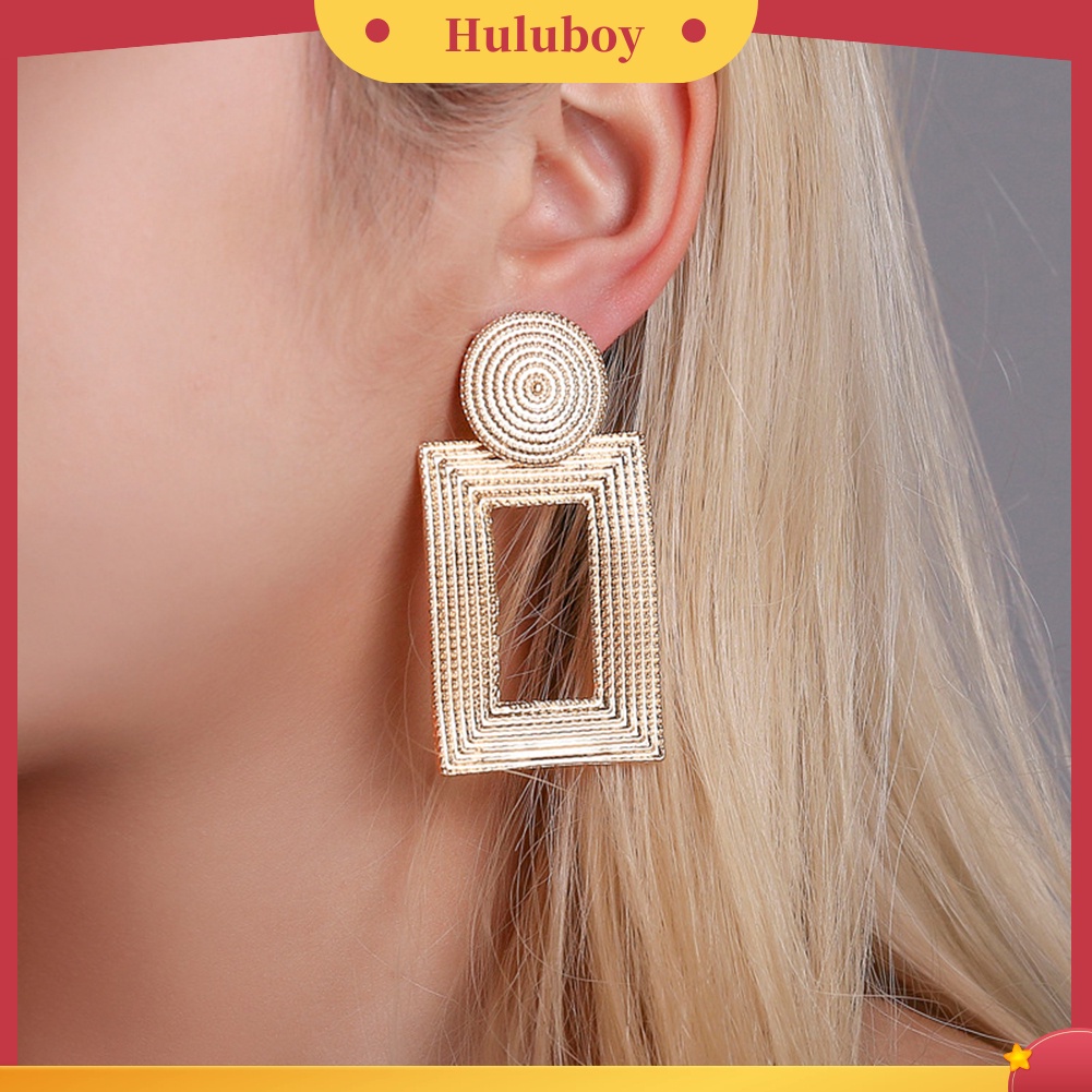 Hu Hu Hu Hu Hu Alat Bantu Pasang Kacamata♡ Anting Stud Bentuk Persegi Panjang Geometris Model Hollow Untuk Wanita