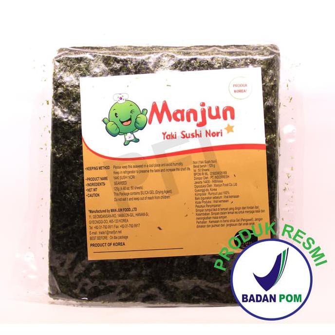 

Manjun Yaki Nori Sushi Seaweed 125 Gr 100% Korea Rumput Laut 50 Sheet