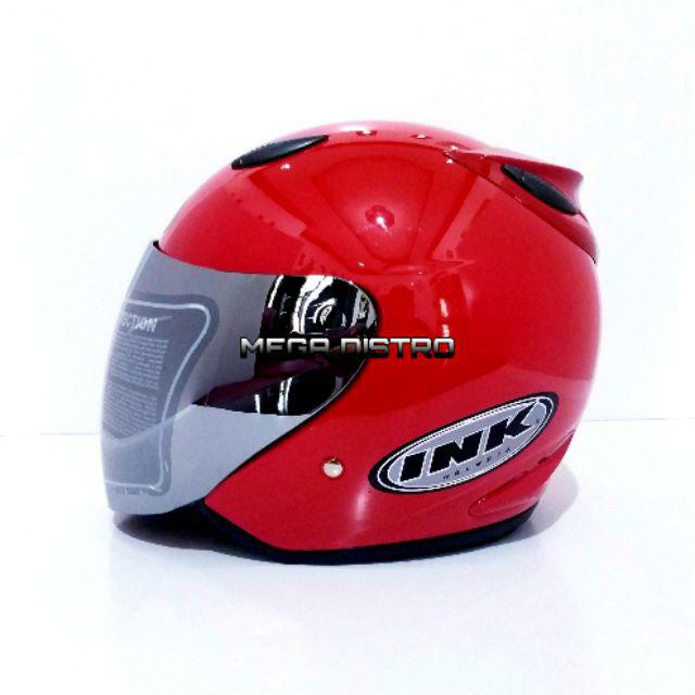 Helm INK KW Super Centro Kaca Silver Helem Half Face Pria Wanita Dewasa SNI Murah Merek GTR-Merah ferrari