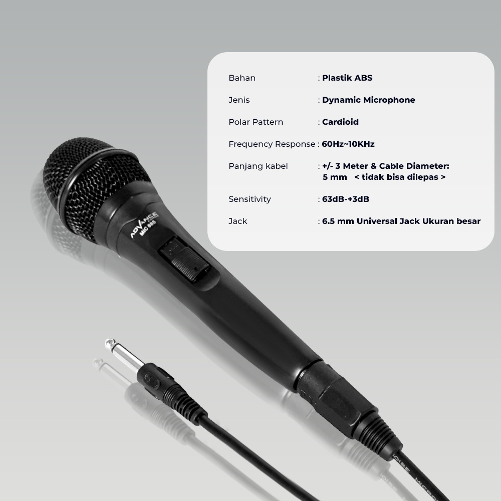 Advance Digitals MIC-885 Single Profesional Dynamic Microphone Speaker Mic Kabel Microphone Premium Jack Besar 6.5MM I Garansi Resmi 1 Tahun