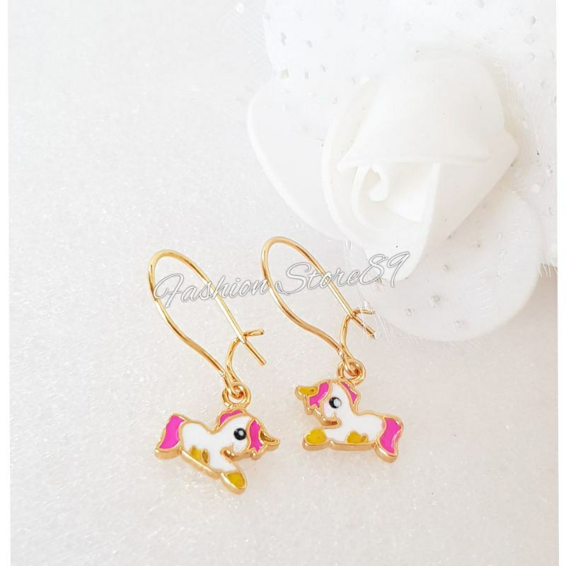 Anting Anak Unicorn Pink perhiasan lapis emas 18k yaxiya impor unicorn anting impor anting anak anting kuda poni pink