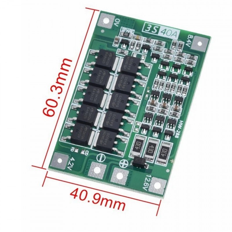 BMS 3S 12V 40A Papan PCB Pelindung Plus Balance Baterai Lithium 18650