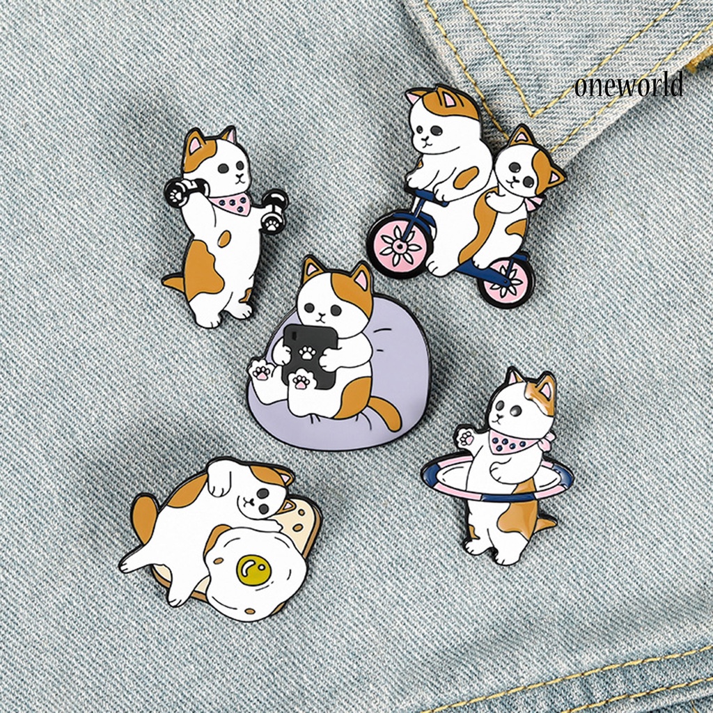 OW@ Cartoon Puppy Fitness Sports Brooch Bag Hats Collar Pin Decor Garment Badge Gift