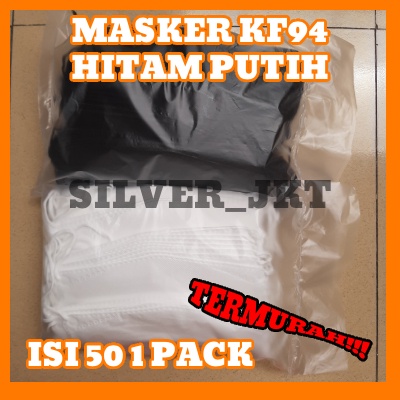 Masker KF94 Hitam Putih 4 Ply 1 Pack 50 Pcs
