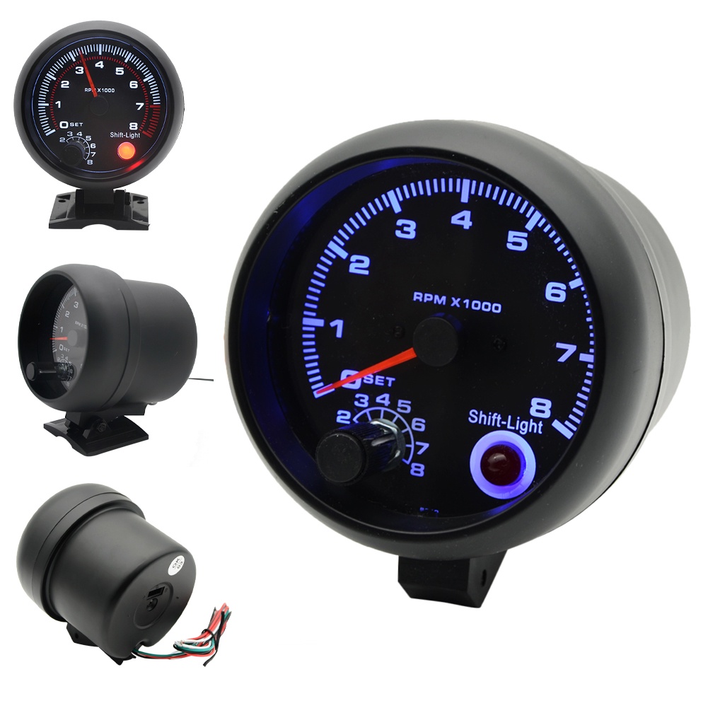 Tachometer Mobil Universal Warna Hitam Ukuran 3.75 &quot; 12V 0-8000 RPM Takometer Mobil Type R