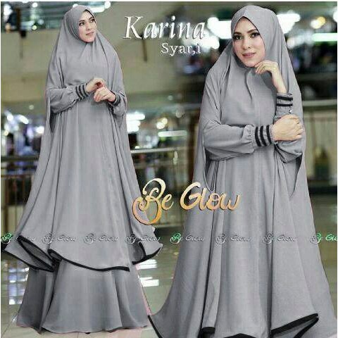 DeltaRA Karina New Syari Grey Busana Muslim Gamis syar i Busui terbaru