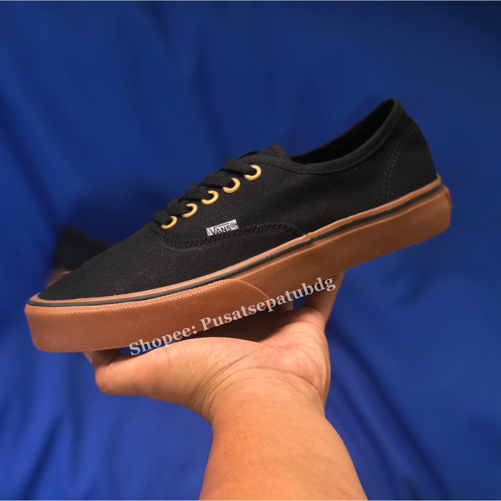 BISA COD VANS AUTHENTIC BLACK GUM LIST HITAM RING GOLD