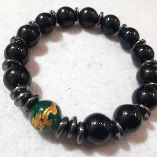  Gelang  Giok Hitam  Black Jade Head Giok Hijau Ukir Naga 