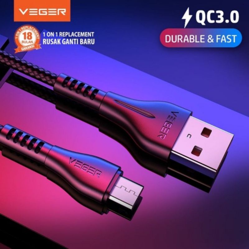 [VEGER] KABEL DATA MICRO USB 3A QUICK CHARGE 3.0 KABEL MICRO 3A